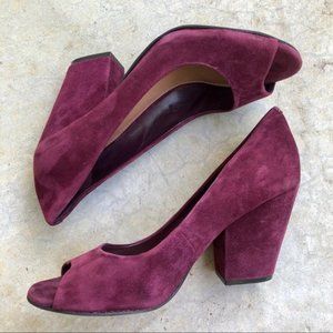 Vince Camuto Berit Maroon Suede Peep Toe Heels